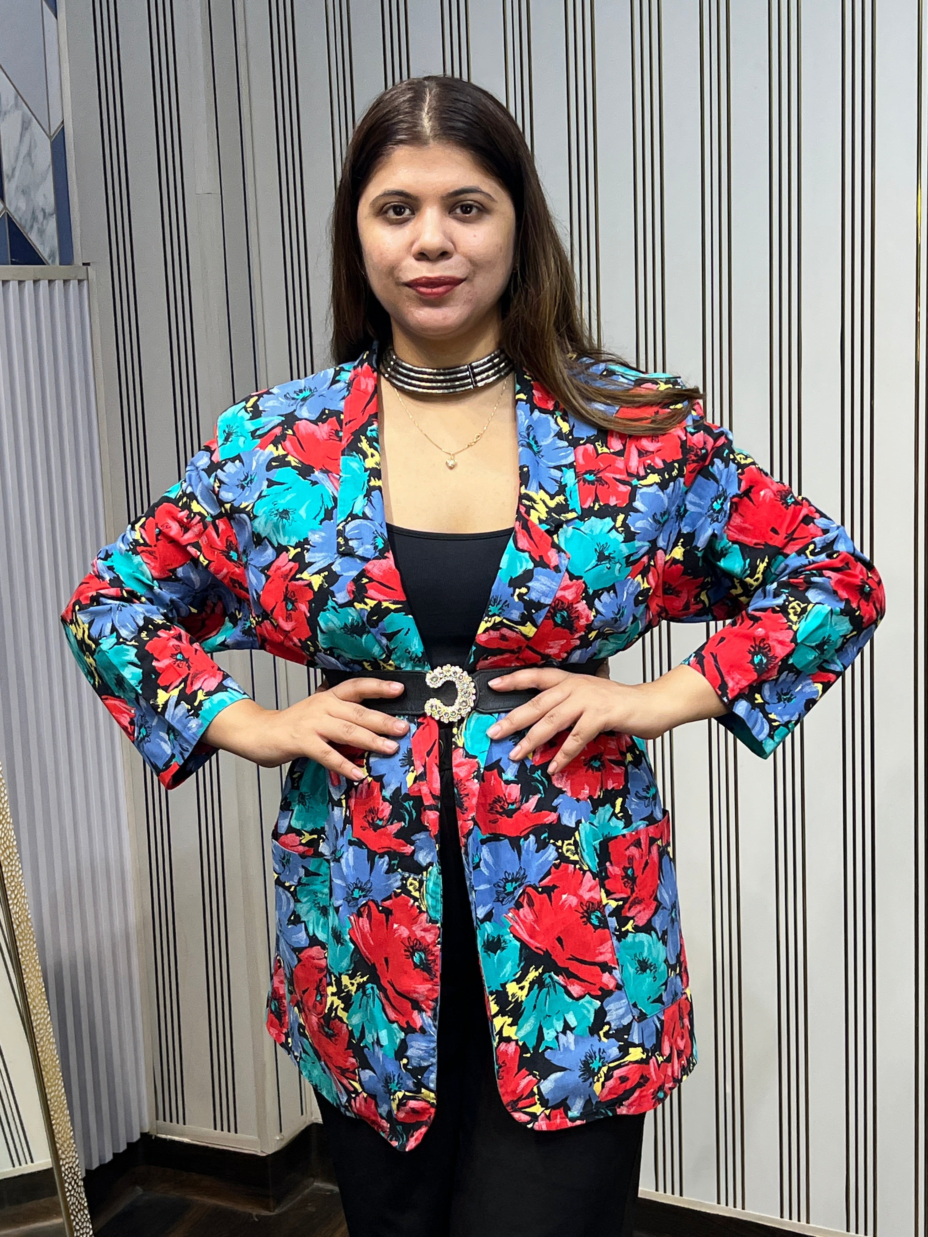 Printed Open Blazer