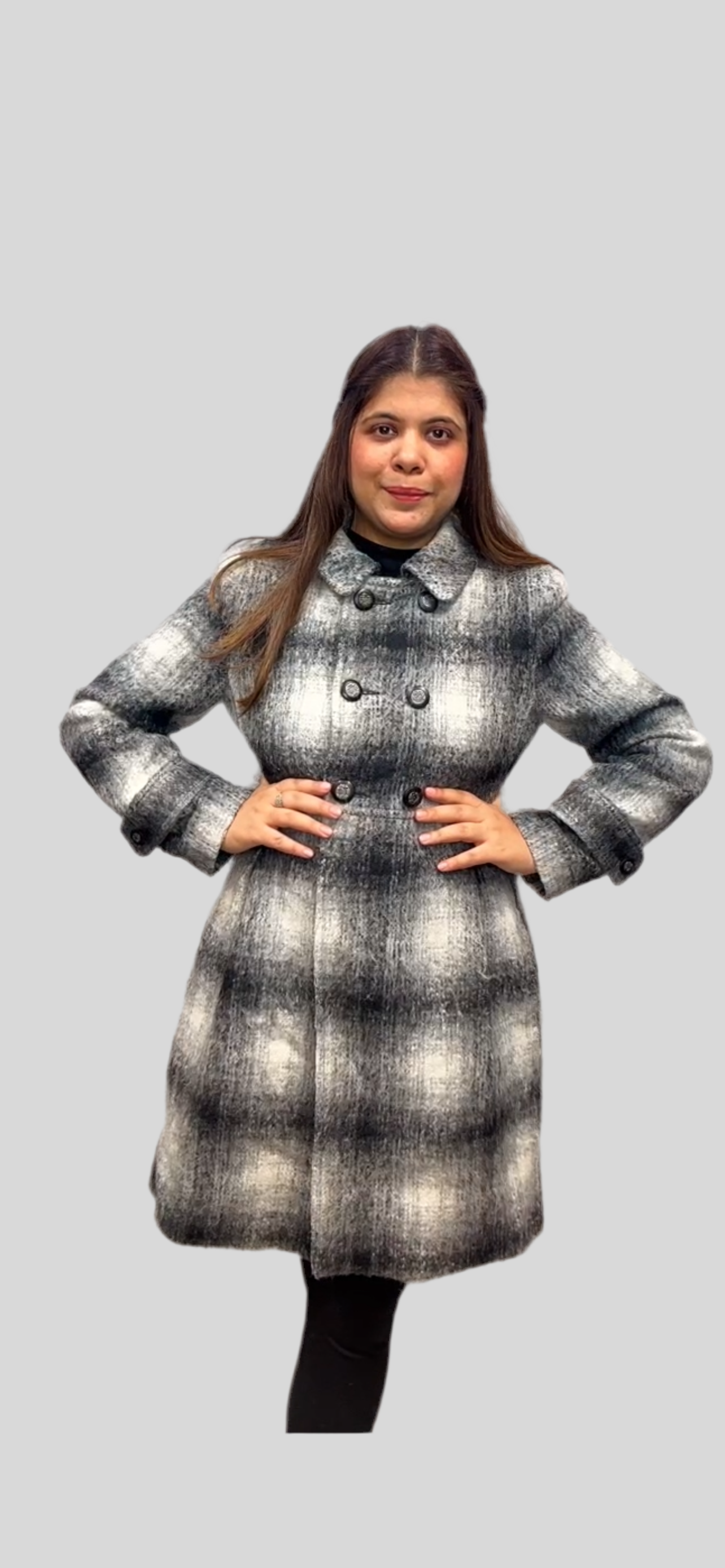 Winter Wool Double Breasted Checked Coat