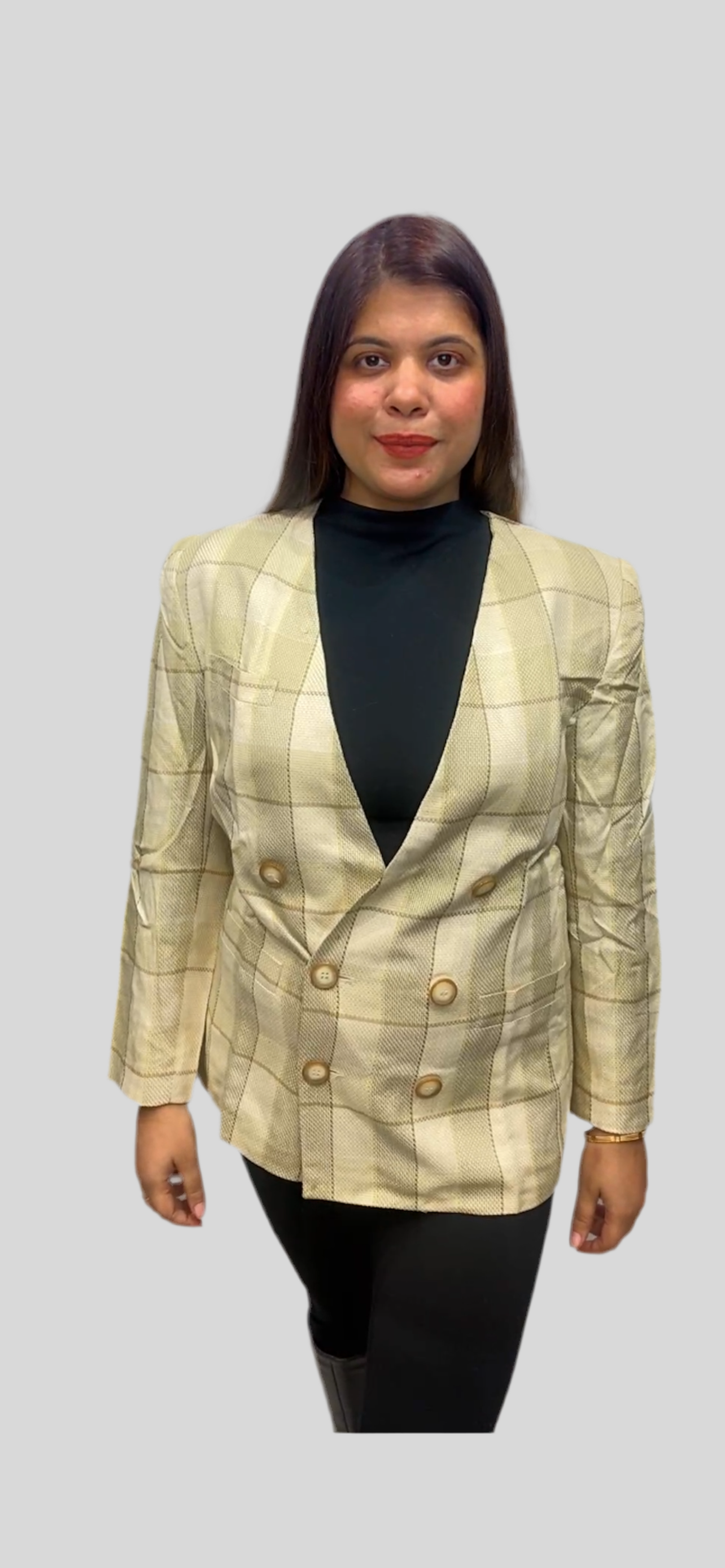 Women Vintage 1980’s Yellow Plaid Blazer