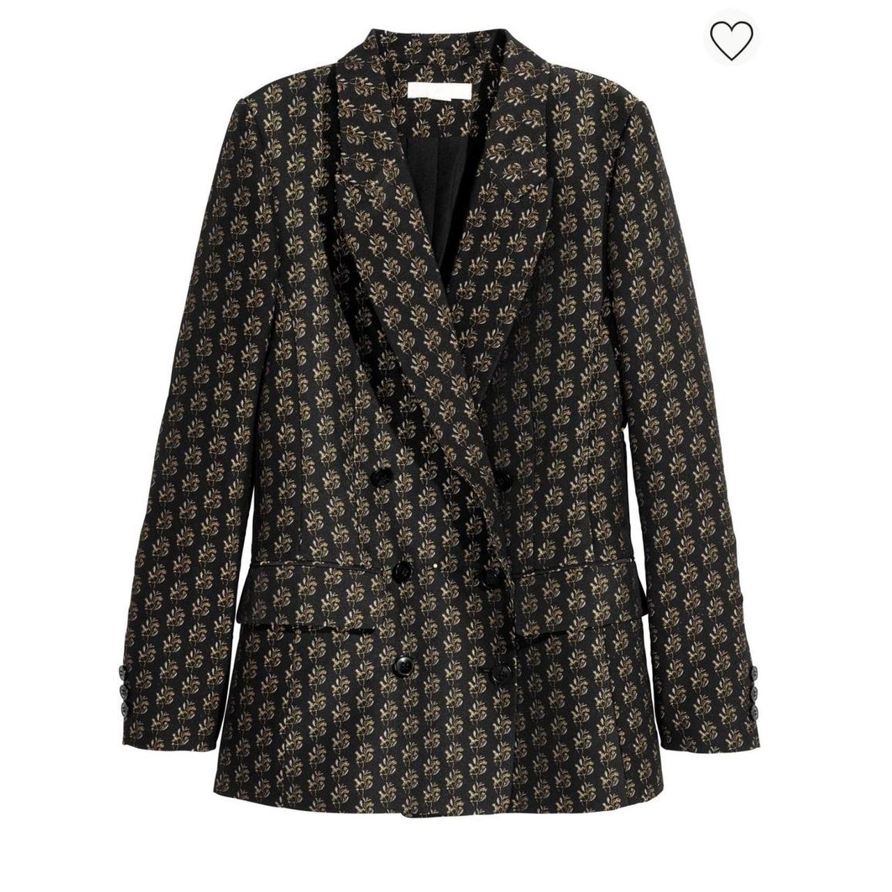 Size L - XL Double Breasted Black Brocade Blazer
