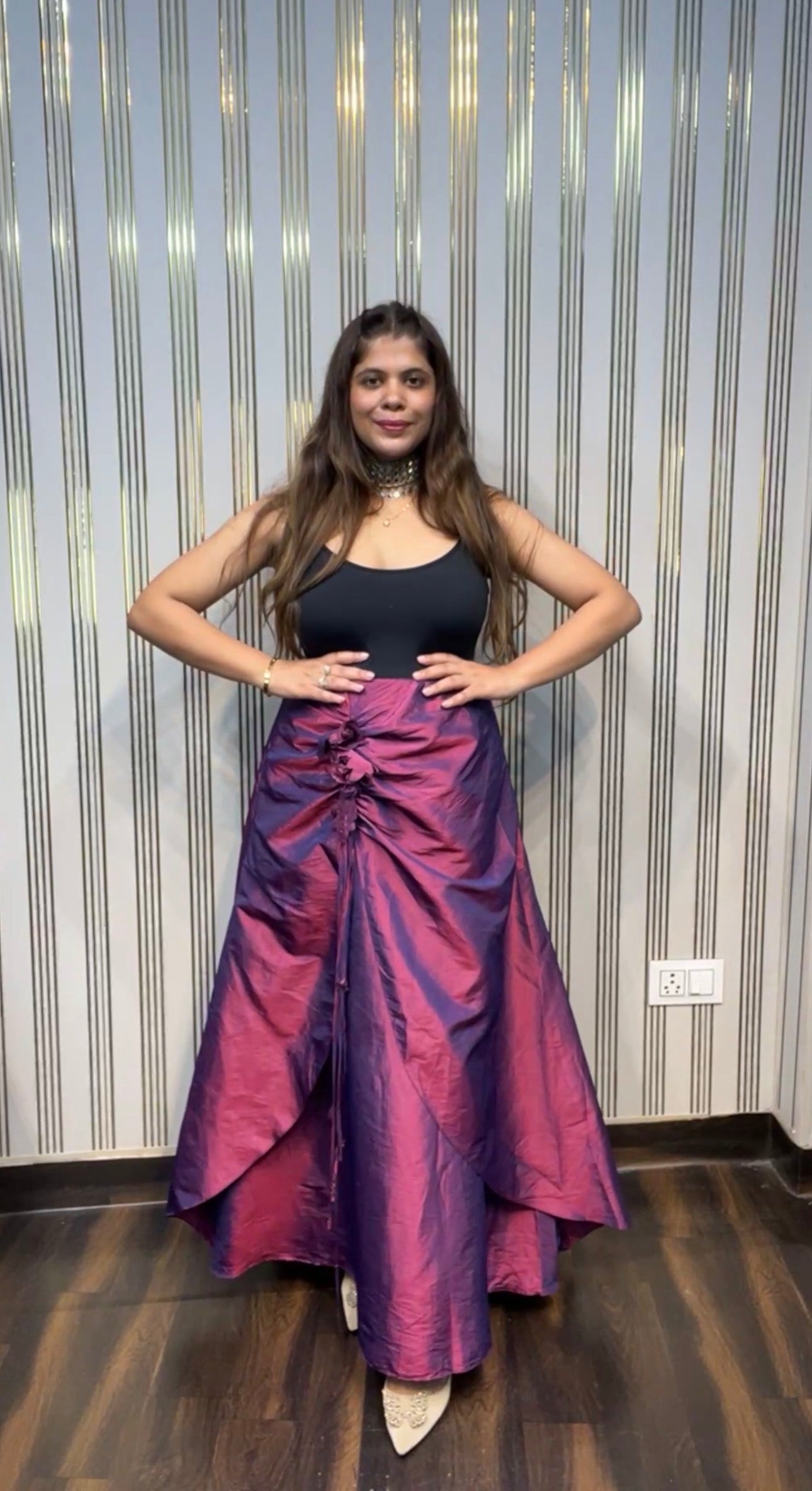 Waist Size 30- 32 , Metallic Skirt with Cancan