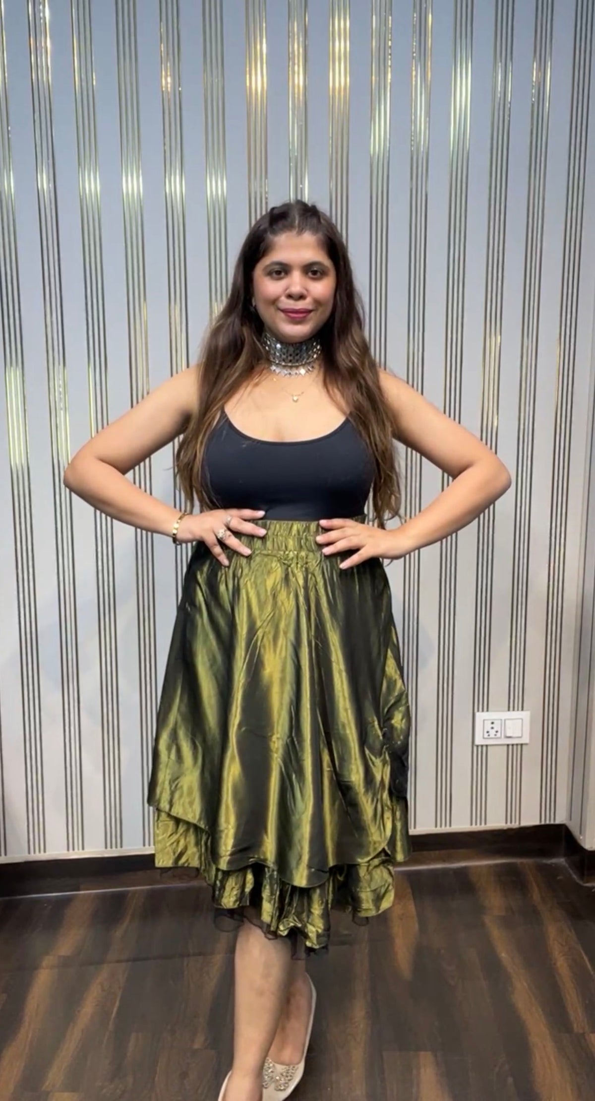 Waist Size 28 - 30 , Metallic Skirt with Cancan