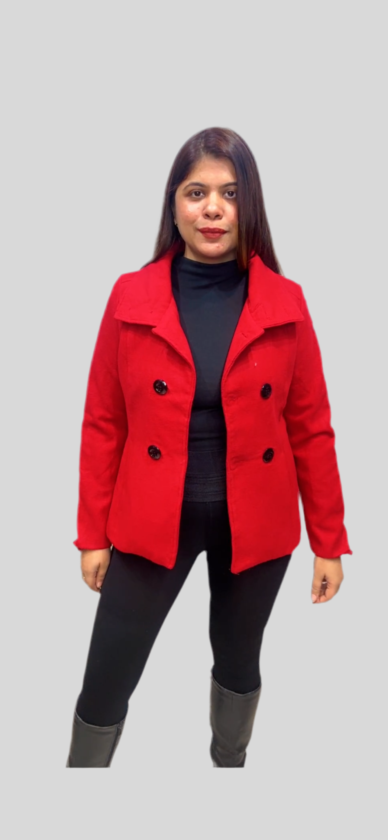 Winter Woolen Double Breasted Red Coat