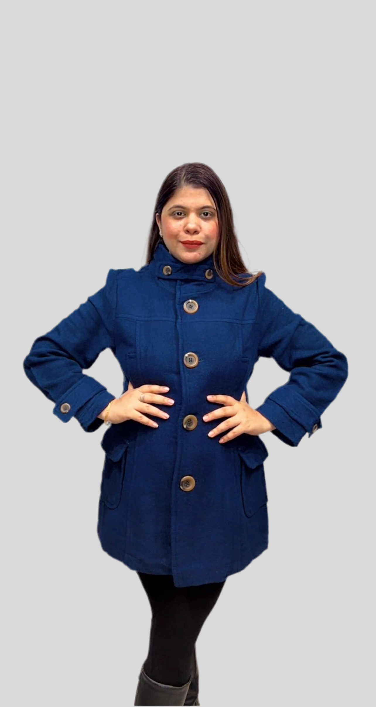 Winter Wool Blend Navy Blue Coat