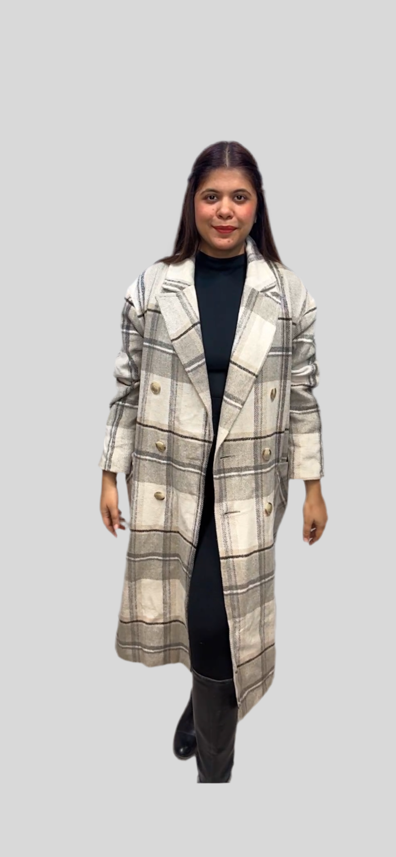 Winter Wool Double Breasted Checked Long coat