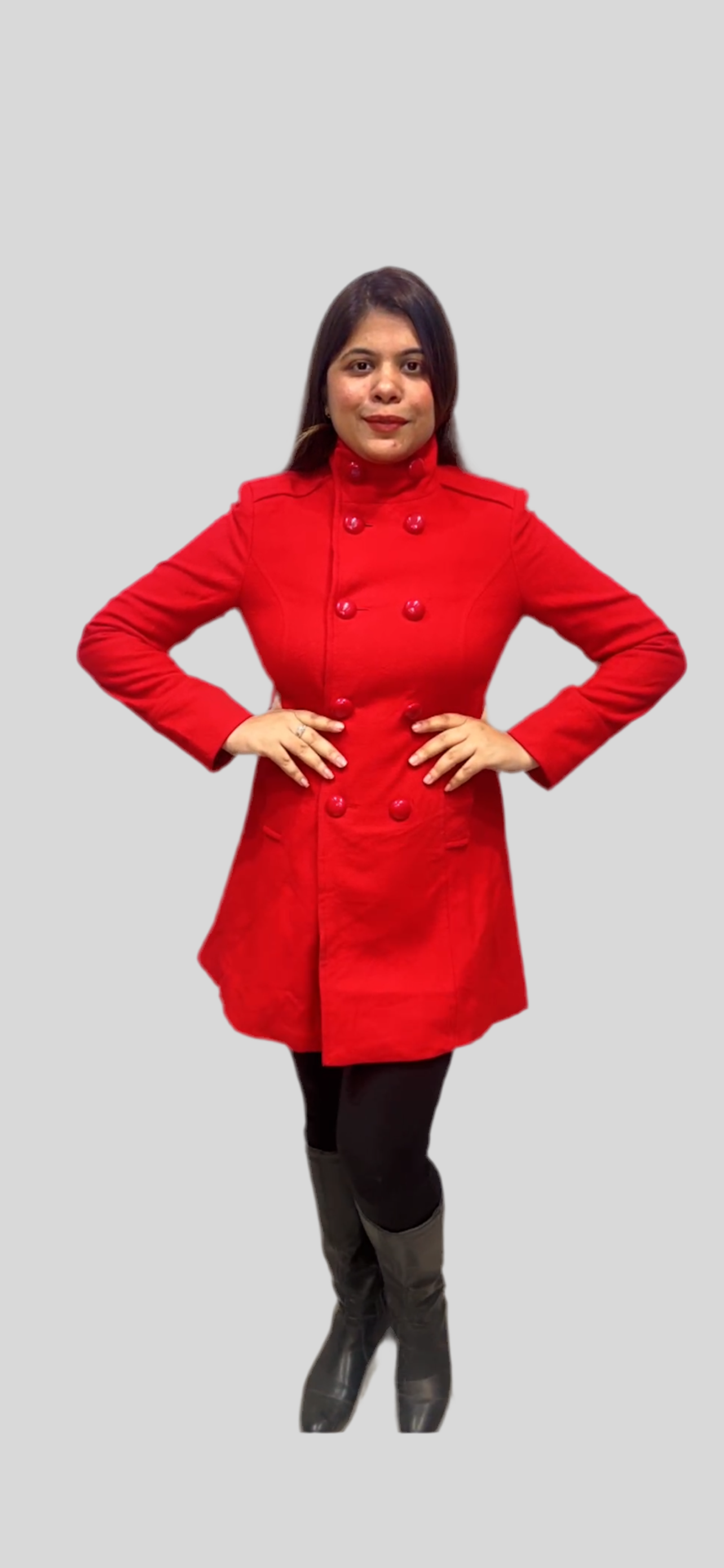 Winter Woolen Double Breasted Red Coat