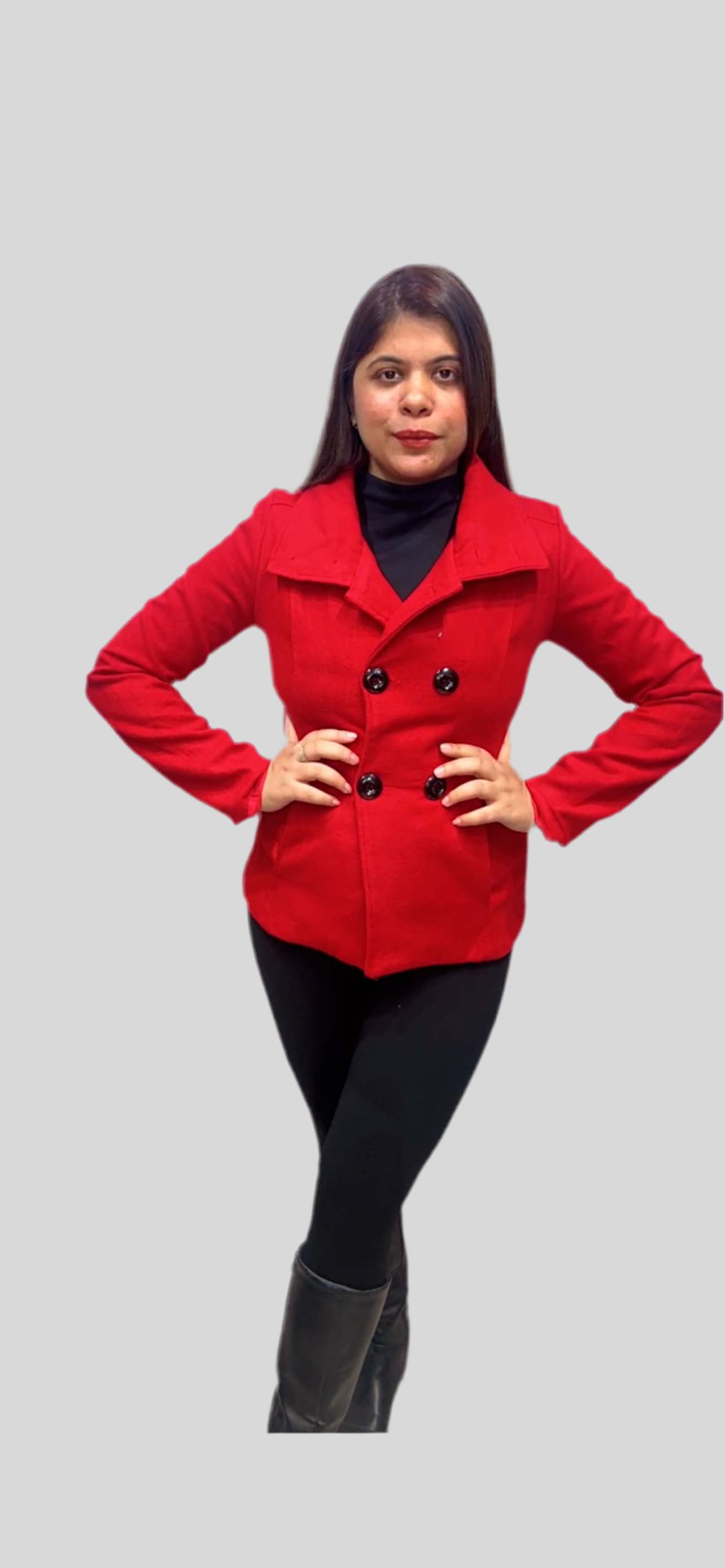 Winter Woolen Double Breasted Red Coat