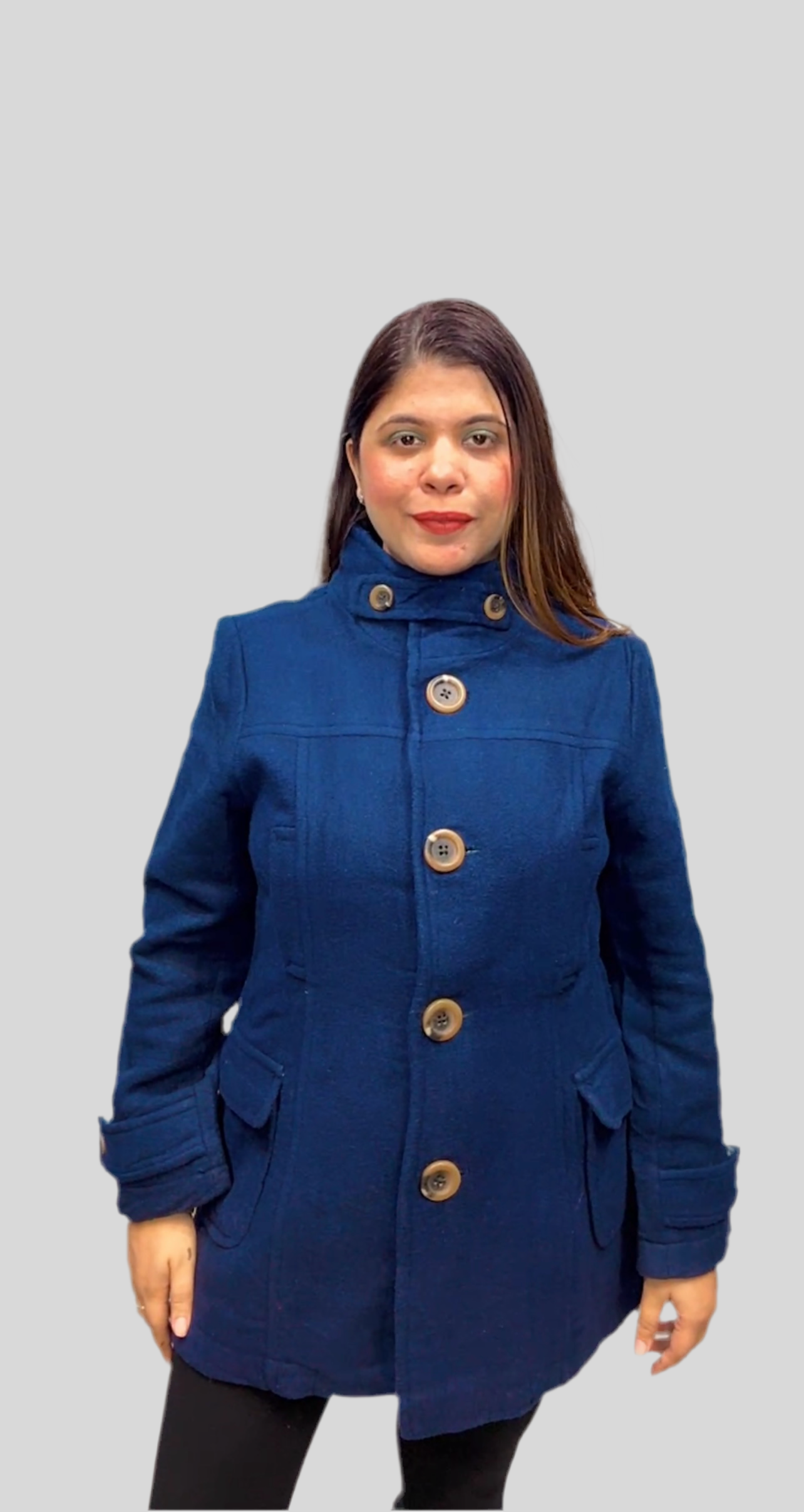 Winter Wool Blend Navy Blue Coat