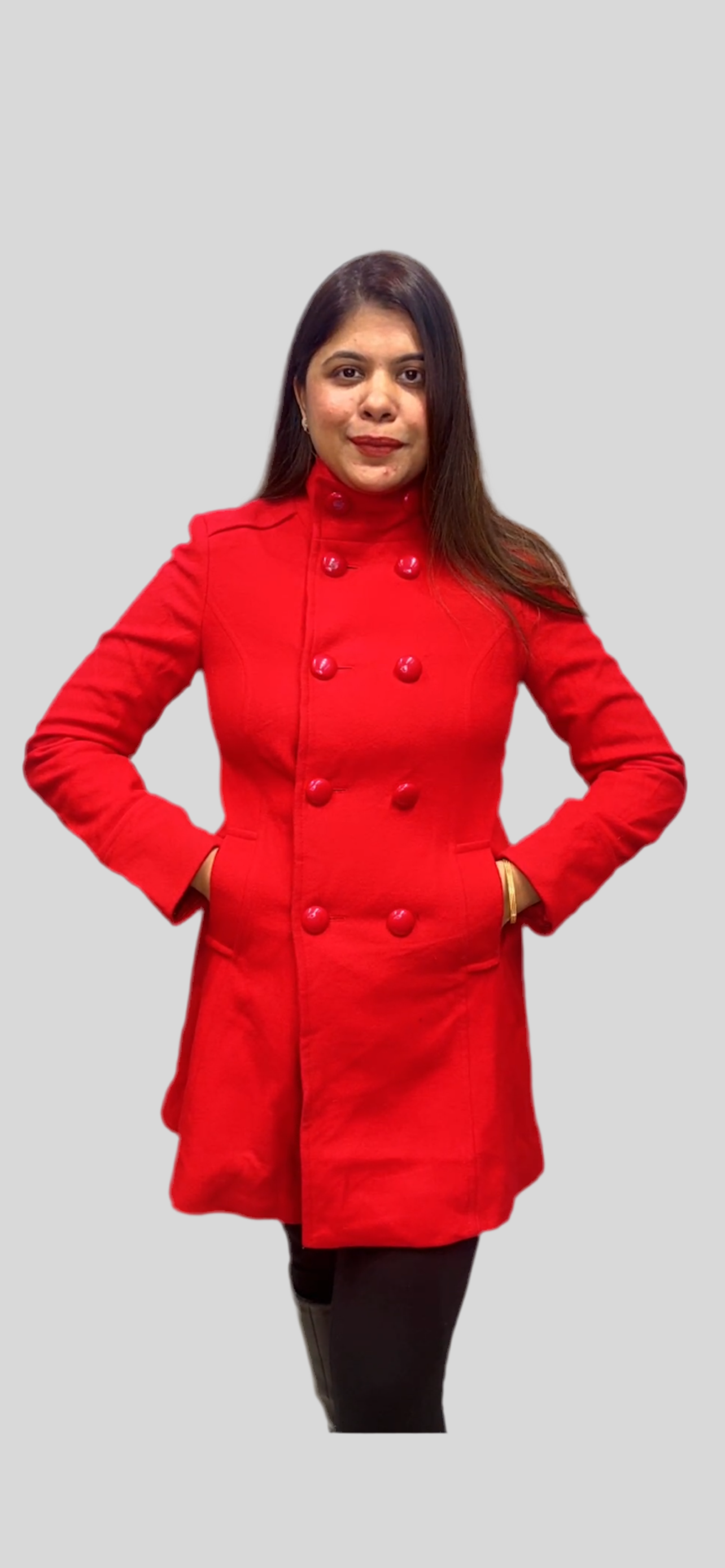 Winter Woolen Double Breasted Red Coat