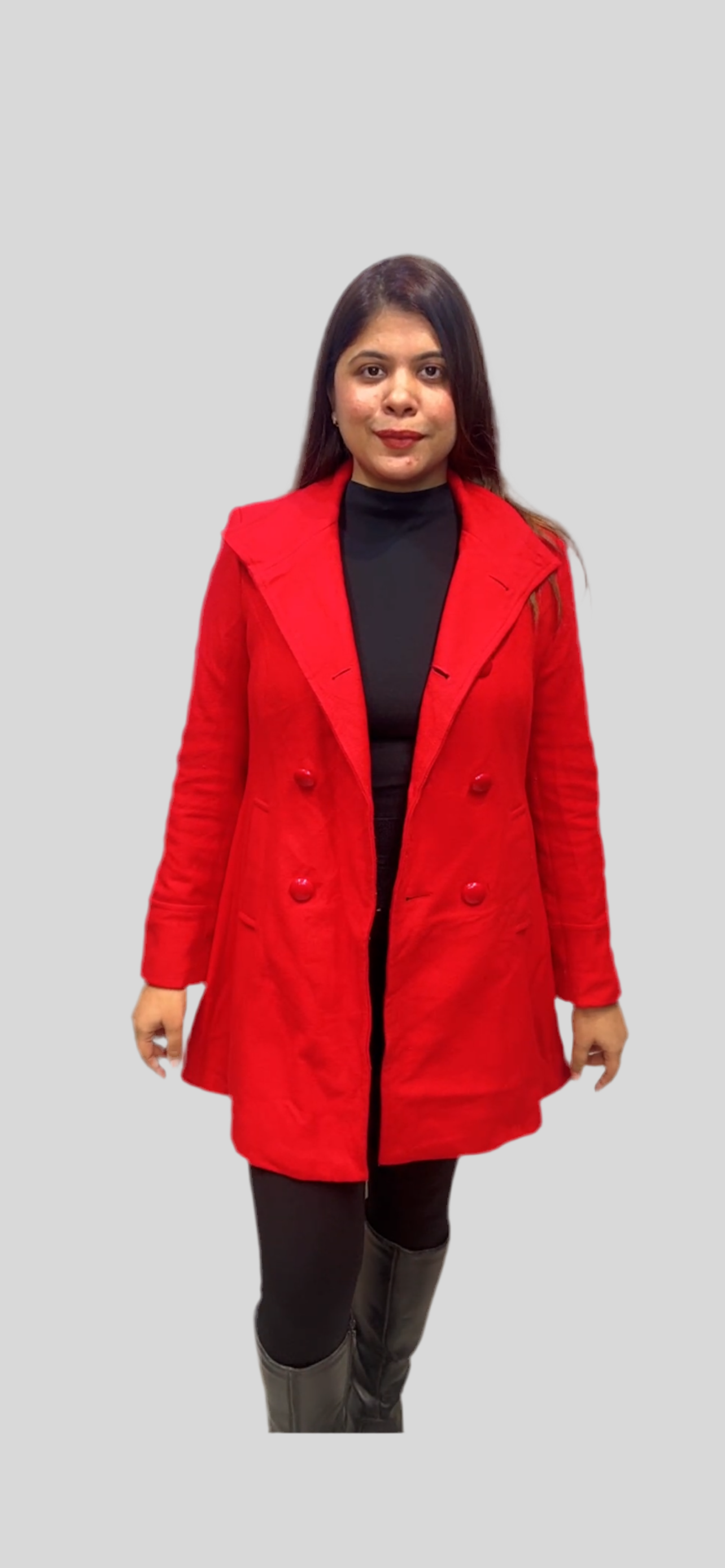 Winter Woolen Double Breasted Red Coat