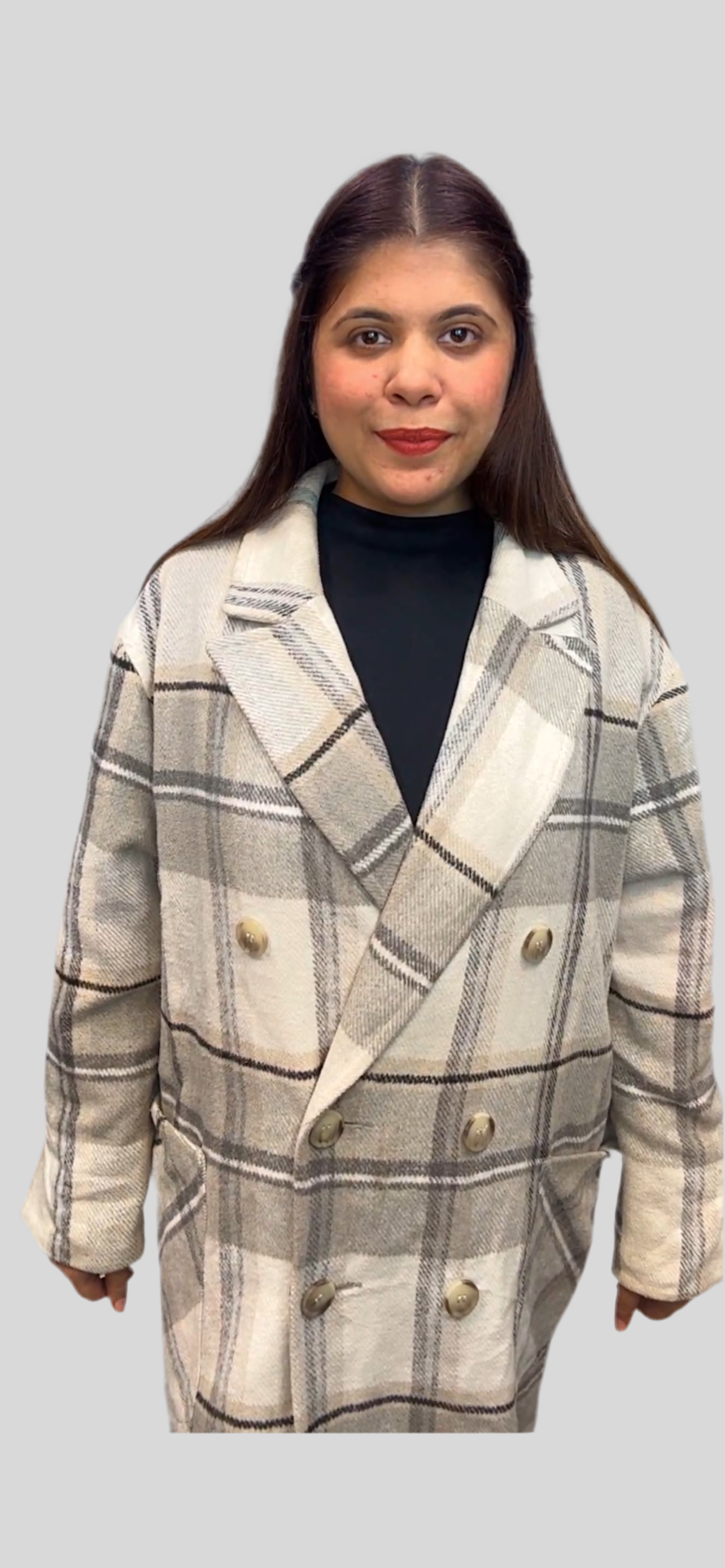 Winter Wool Double Breasted Checked Long coat