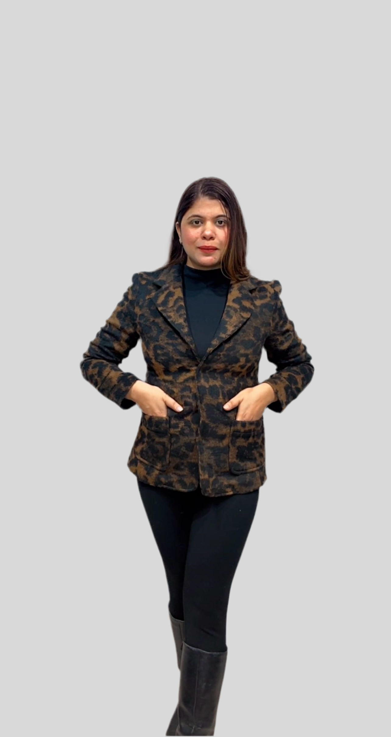 Winter Leopard Print Woolen Blazer