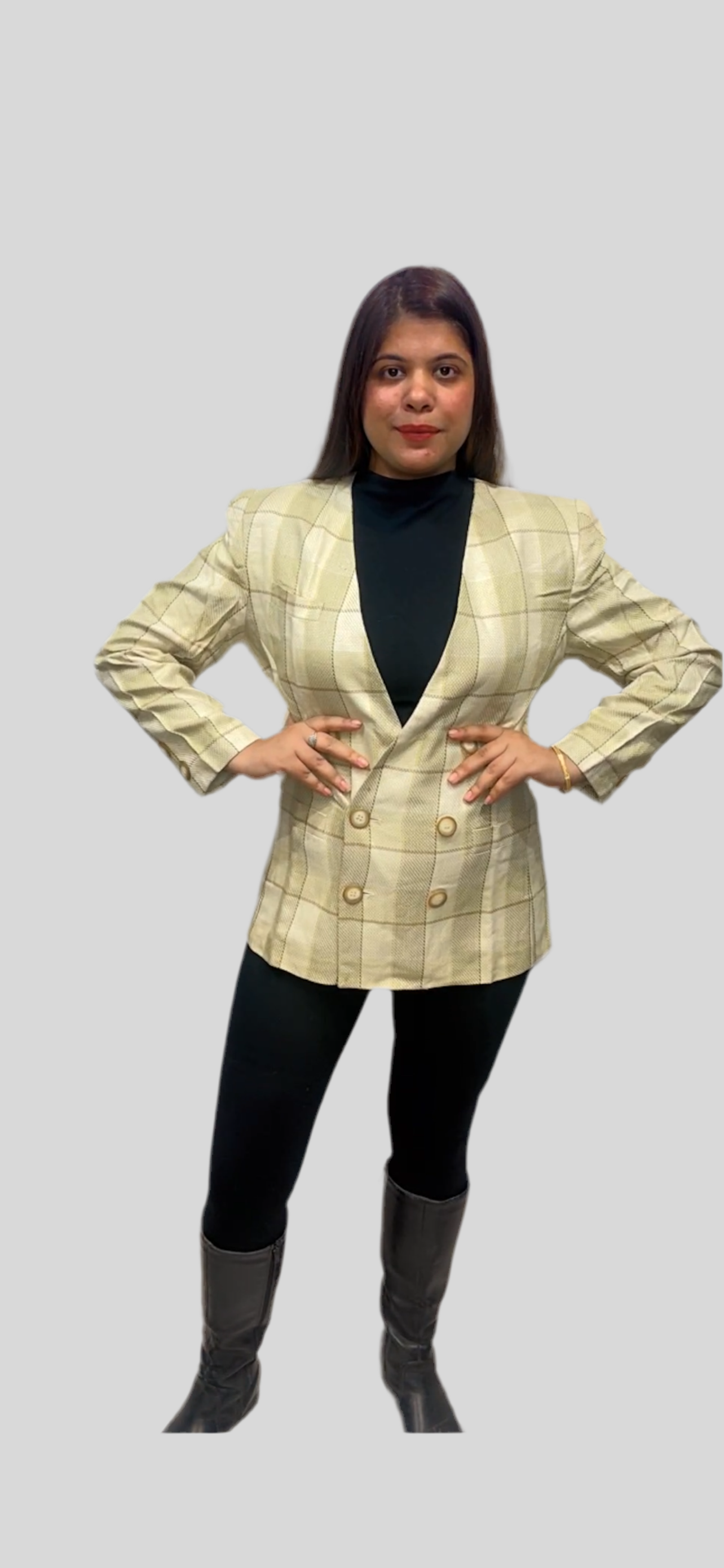 Women Vintage 1980’s Yellow Plaid Blazer