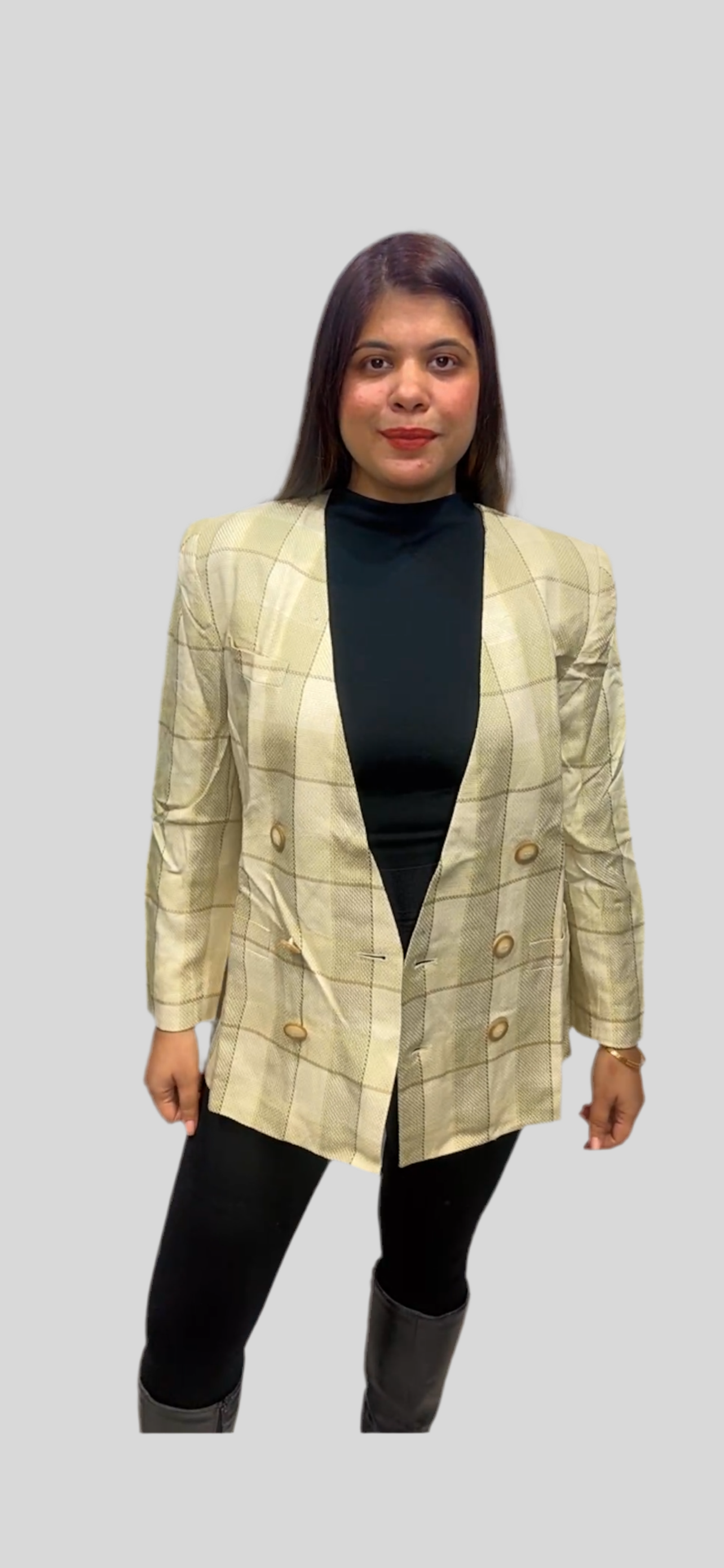 Women Vintage 1980’s Yellow Plaid Blazer